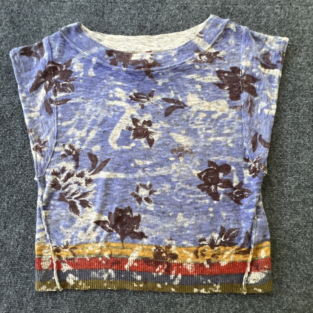 Pilcro Anthropologie Shirt The Taman Muscle Womens Crop Top Size XS Floral Knit